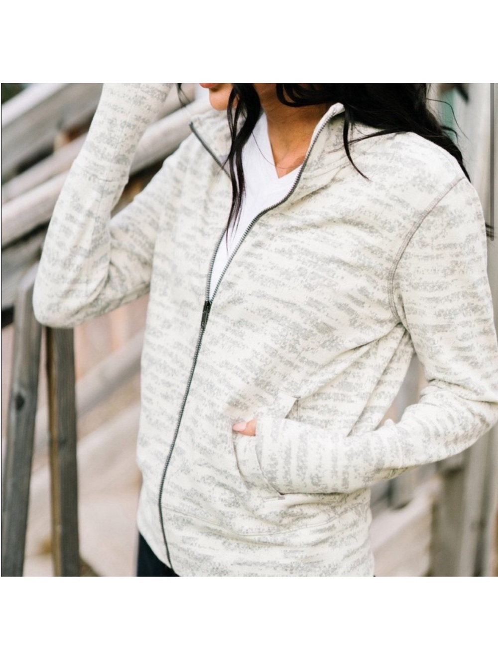 ZYIA: Full Zip Long Sleeve Athletic Cream Combo Zipper Jacket -Size Small